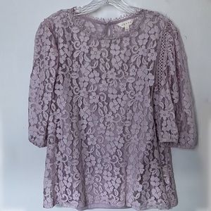 Adiva lilac mesh flowery lace blouse overlay with attached camisole top